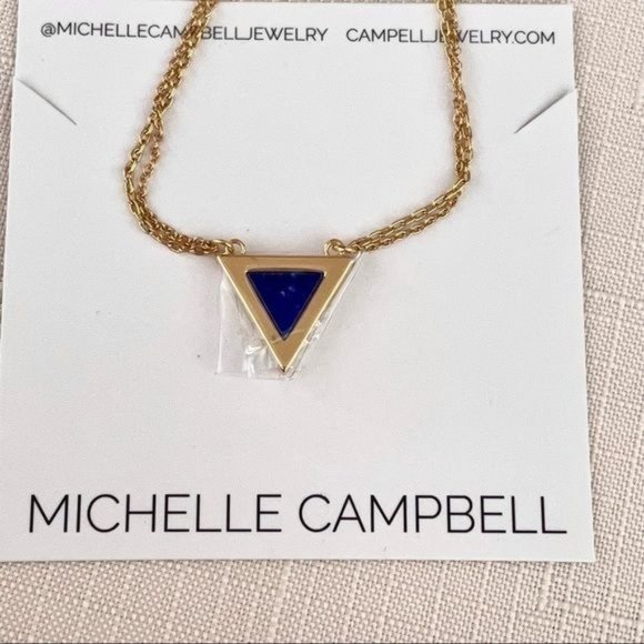 Michelle Campbell New Pendant Necklace 14K Gold Genuine Lapis Stone Inlay - Picture 5 of 9